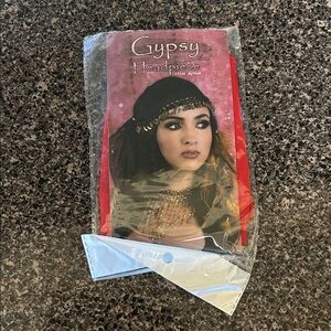 Gypsy Head Scarf with Coins, red/gold